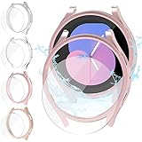 [4 4Stück] Jvchengxi Matt Hülle 40mm für Samsung Galaxy Watch 5 / Galaxy Watch 4 mit Glas Display Schutz, Hart PC Bumper Schutzhülle   Gehärtetes Glas Schutzfolie (Roségold SandRosa Silber Klar)